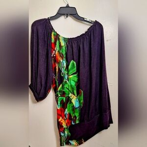 Arden B Vintage Colorful Cold Shoulder Tunic